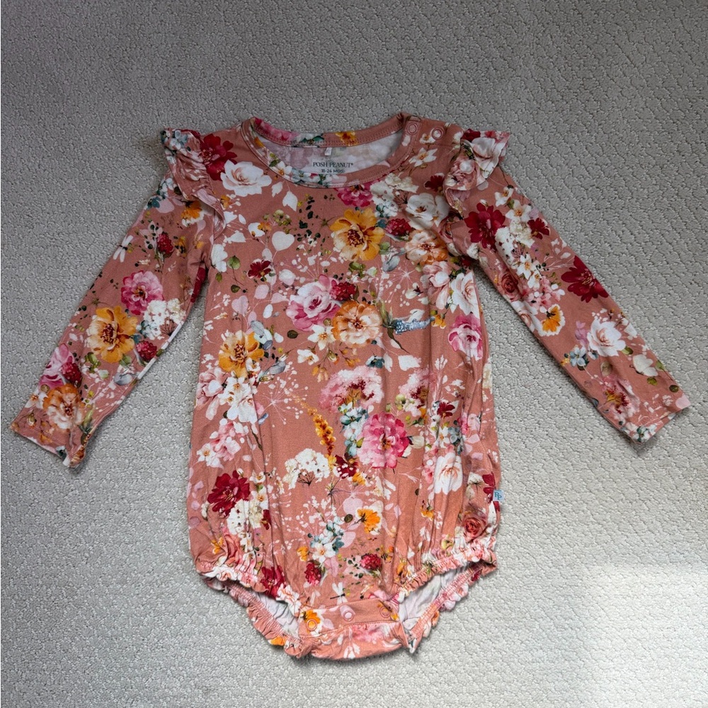 Posh Peanut Pink Celia Floral Baby Bubble Romper